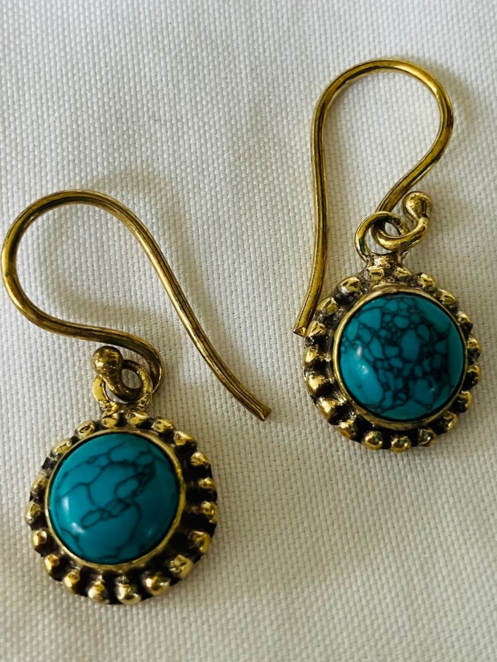 New Dainty Brass & Reconstituted Turquoise Dangle and Drop Earrings